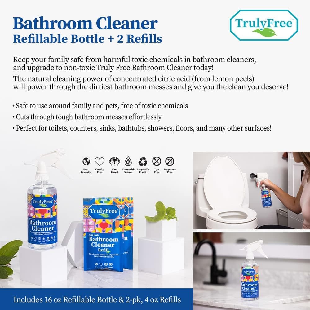 Truly Free Bathroom Cleaning Bundle, Natural, No Chemical Cleaners For everything In Your Bathroom, Kitchen, and Home (All-In-One Bathroom Cleaning Bundle (7 Products))