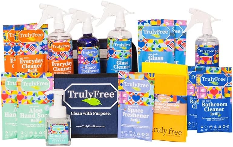 Truly Free Bathroom Cleaning Bundle, Natural, No Chemical Cleaners For everything In Your Bathroom, Kitchen, and Home (All-In-One Bathroom Cleaning Bundle (7 Products))