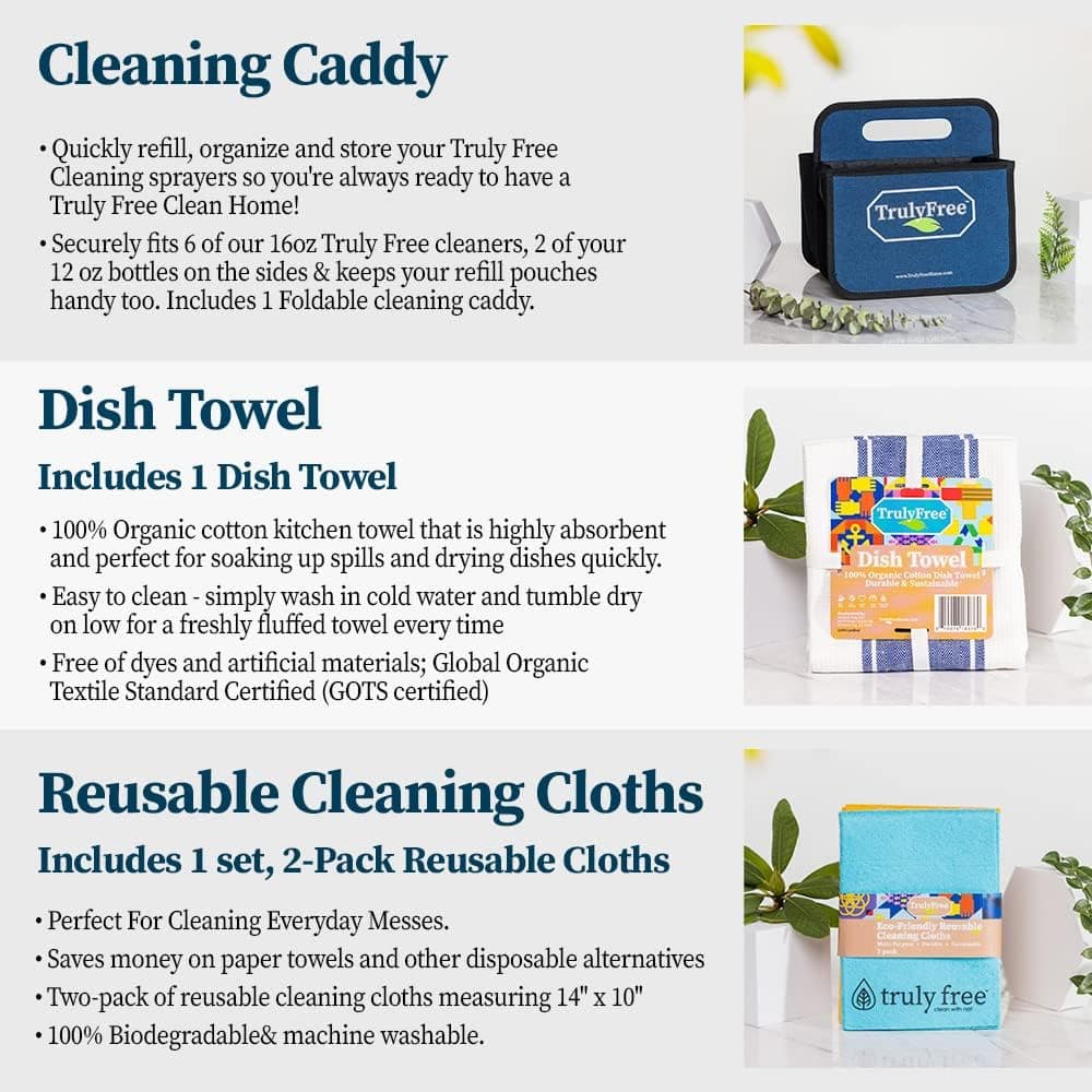 Truly Free Bathroom Cleaning Bundle, Natural, No Chemical Cleaners For everything In Your Bathroom, Kitchen, and Home (All-In-One Bathroom Cleaning Bundle (7 Products))