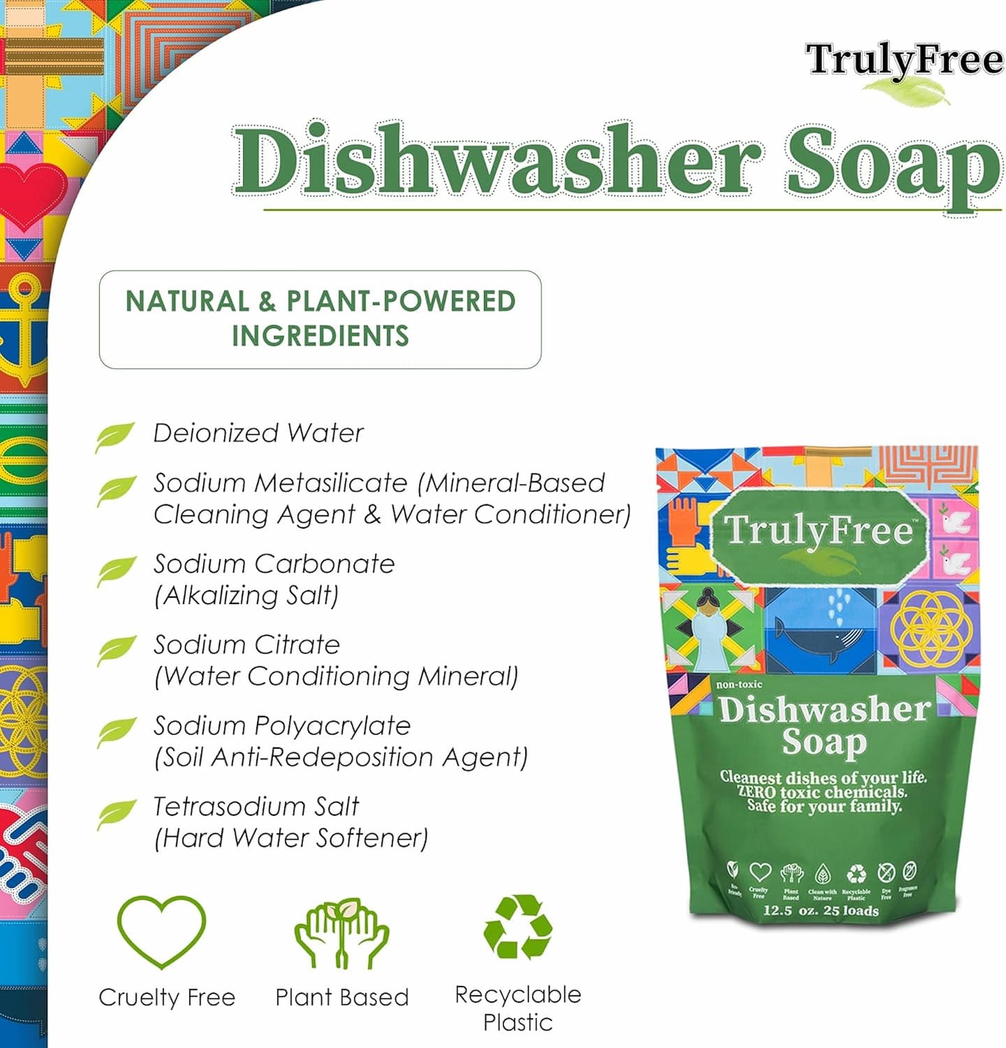 Auto Dishwasher Soap, 12.5oz Bag - Natural Concentrated Formula - Dish Soap, Dishwasher Detergent Cleaning Supplies, Hard Water Stain Remover, Sparkling Clean Dishes, No Harmful Ingredients