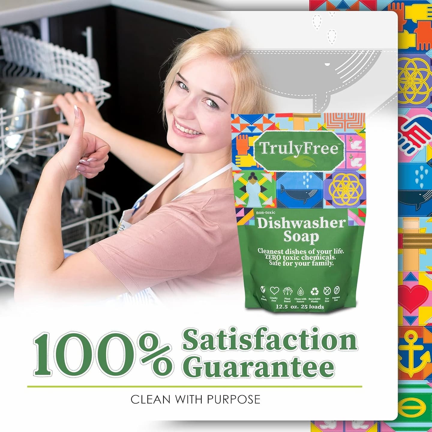 Auto Dishwasher Soap, 12.5oz Bag - Natural Concentrated Formula - Dish Soap, Dishwasher Detergent Cleaning Supplies, Hard Water Stain Remover, Sparkling Clean Dishes, No Harmful Ingredients