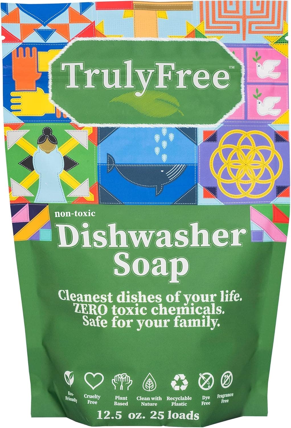 Auto Dishwasher Soap, 12.5oz Bag - Natural Concentrated Formula - Dish Soap, Dishwasher Detergent Cleaning Supplies, Hard Water Stain Remover, Sparkling Clean Dishes, No Harmful Ingredients