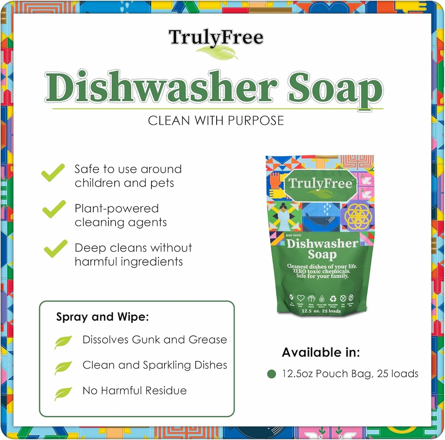 Auto Dishwasher Soap, 12.5oz Bag - Natural Concentrated Formula - Dish Soap, Dishwasher Detergent Cleaning Supplies, Hard Water Stain Remover, Sparkling Clean Dishes, No Harmful Ingredients